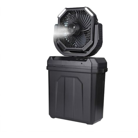 Ventilateur brumisateur portable rechargeable pour extérieur, pulvérisateur d'air froid pour camping, seau de 6 L, 3 buses, noir