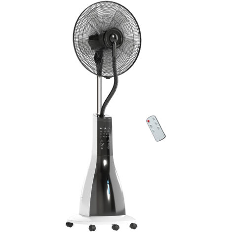 Ventilateur brumisateur sur roulettes 90 W 125 cm avec télécommande. minuterie. oscillation à 75°. tête inclinable. noir