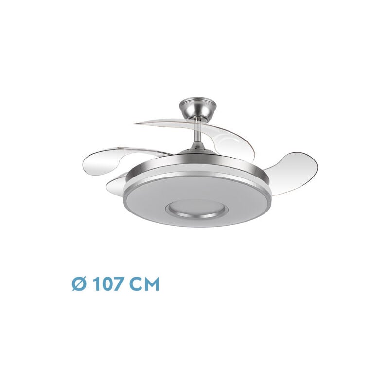 Fabrilamp - Ventilateur dani 59w 6980lm nickel 4 pales pliantes 6 vitesses107d 3000-4000-6000k remote, reg.int, memori and tempor.