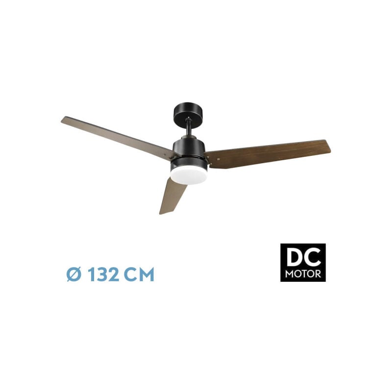 Abrila - Ventilateur DC CAPTUS Couleur noir/chêne avec three pales réversibles 6 vitesses réglables 3 températures of Light avec minuterie et
