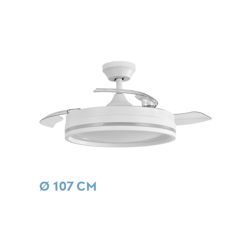 Abrila - Ventilateur DC CERRATO - Couleur White avec three Pales déployables avec 6 vitesses réglables avec 3 températures de Lumière Télécommande
