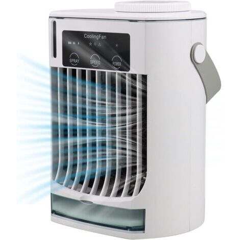 Ventilateur climatiseur portable, mini ventilateur USB personnel à 3 vitesses, rafraîchisseur d'air de bureau à écran tactile pour chambre, tente, dortoir, voiture, camping-car et camping