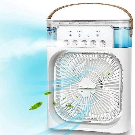 Ventilateur climatiseur portable USB de bureau, mini ventilateur rafraîchisseur d'air par évaporation avec 7 couleurs d'éclairage, blanc persil