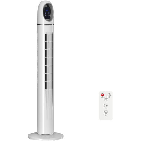 Ventilateur colonne 111 cm, oscillant 70°, silencieux pour chambre, 3 modes, 3 vitesses, blanc, tour rafraîchissante, design compact.