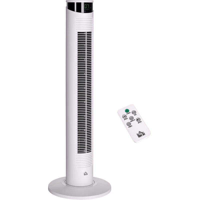 Homcom - Ventilateur colonne oscillant 50W - télécommande, 3 modes, 3 vitesses, écran led, timer - blanc