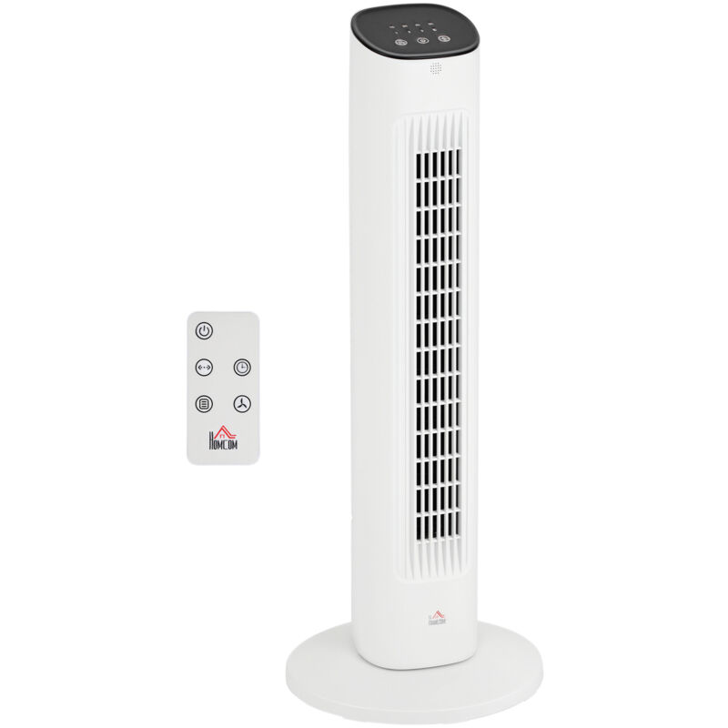 Homcom - Ventilateur colonne oscillant 50W avec télécommande - 3 vitesses, timer, affichage led - blanc