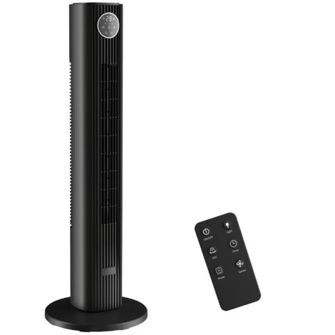 Ventilateur colonne silencieux 28dB. vitesse 8m/s. ventilateur tour chambre. 12 vitesses. 4 modes. minuterie 12H. noir
