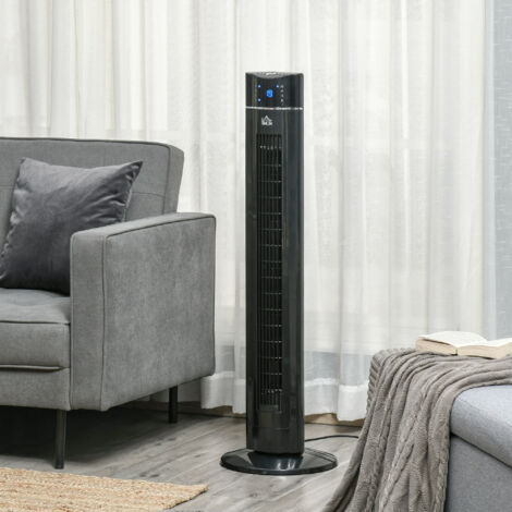 Ventilateur colonne silencieux 60 W 3 modes 3 vitesses. télécommande. oscillant 60°. minuterie et contrôle tactile noir