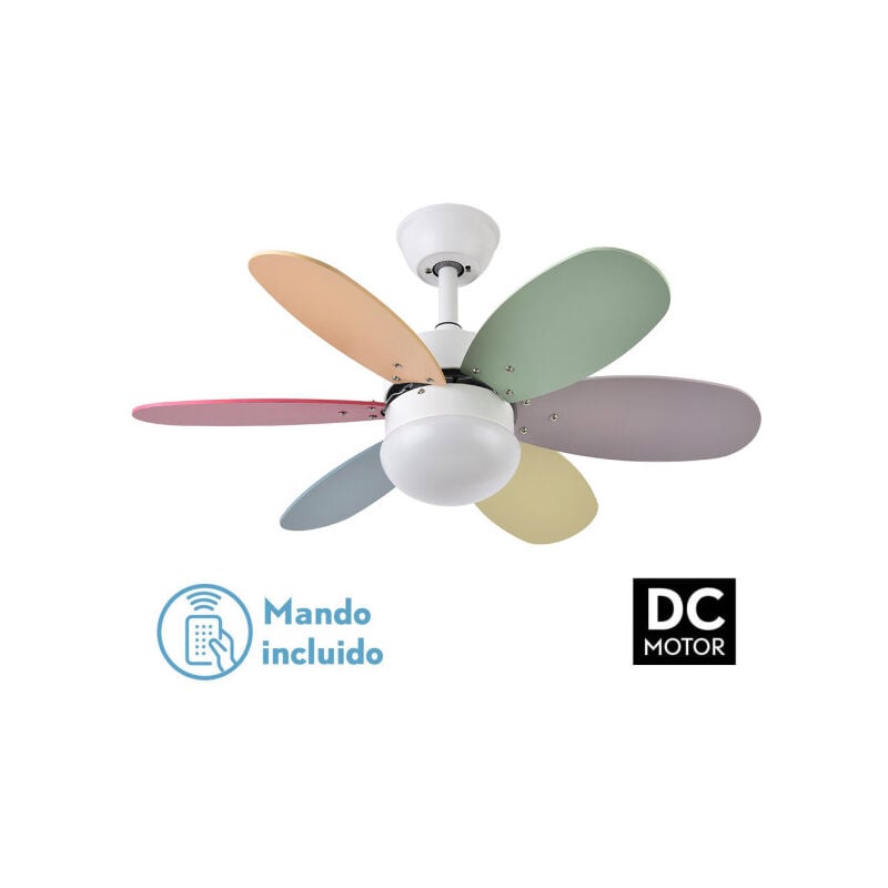 Fabrilamp - Ventilateur dc alves 2xe27 white 6 pales rev. pastel/intense 41x85d w/remote & timer