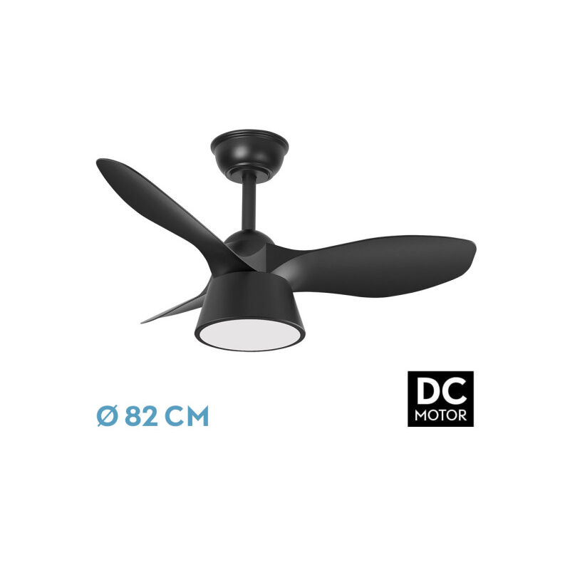 Fabrilamp - Fan DC-Fan Noir avec threeBlades avec 6 vitesses réglables 3 températures deLight Selectable Télécommande incluse