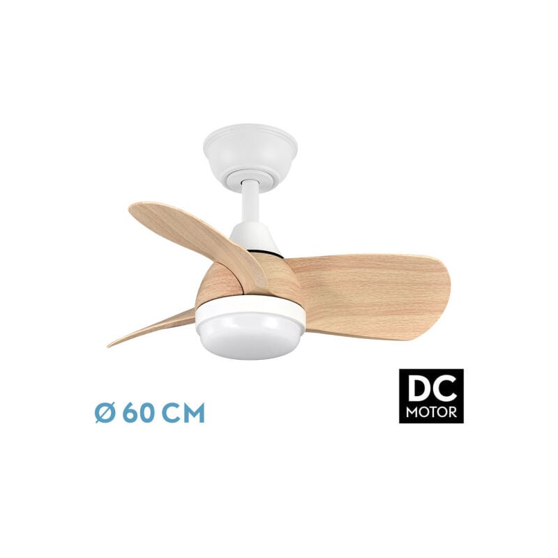 Fabrilamp - Ventilateur Dc 24w Pirdo White/Beech 3 Blades 60d 2400lm 6 Speeds 3000-4500-6000k/Quake, Memory & Timer
