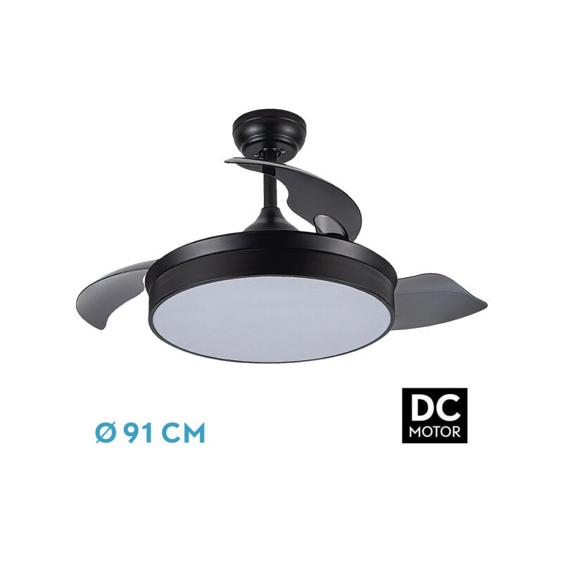 Fabrilamp - lampe polyvalente - ventilateur de plafonnier led dc cove noir lames repliables 91D 6 speed remote+timer+memory