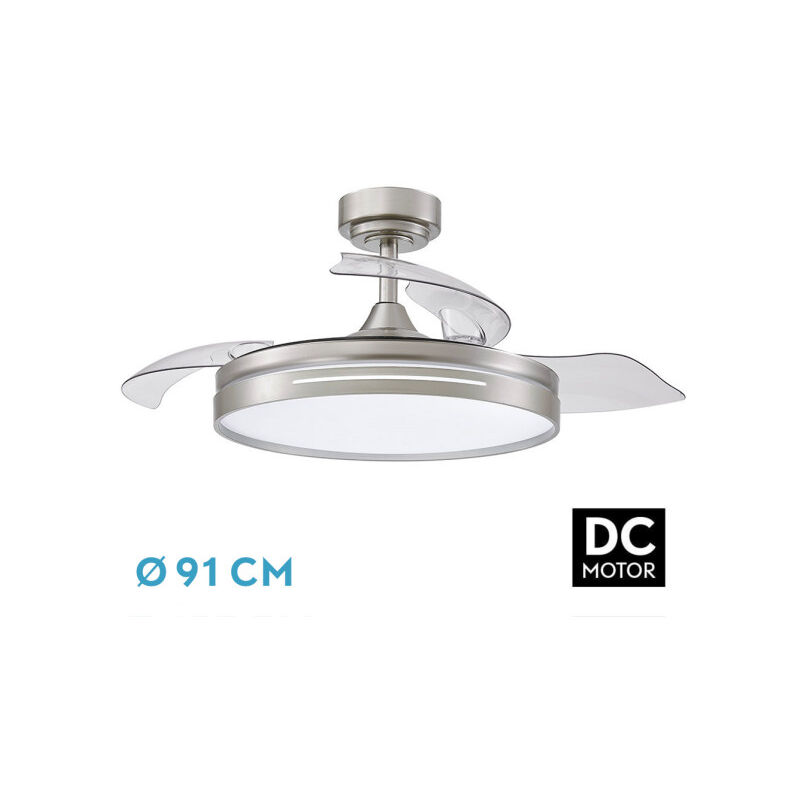 Fabrilamp - todolampara - ventilateur de plafonnier led dc micenas mini nickel folding blades 91D 6 speed remote+timer+memory