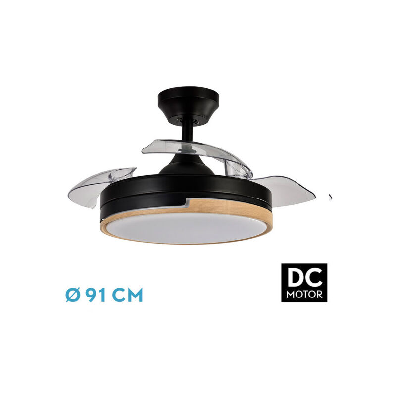 Fabrilamp - Ventilateur dc 48w olimpia black/wood 3-stage 91d 4800 lm 6vel 3000k,4500k,6000k, remote+timer+memory
