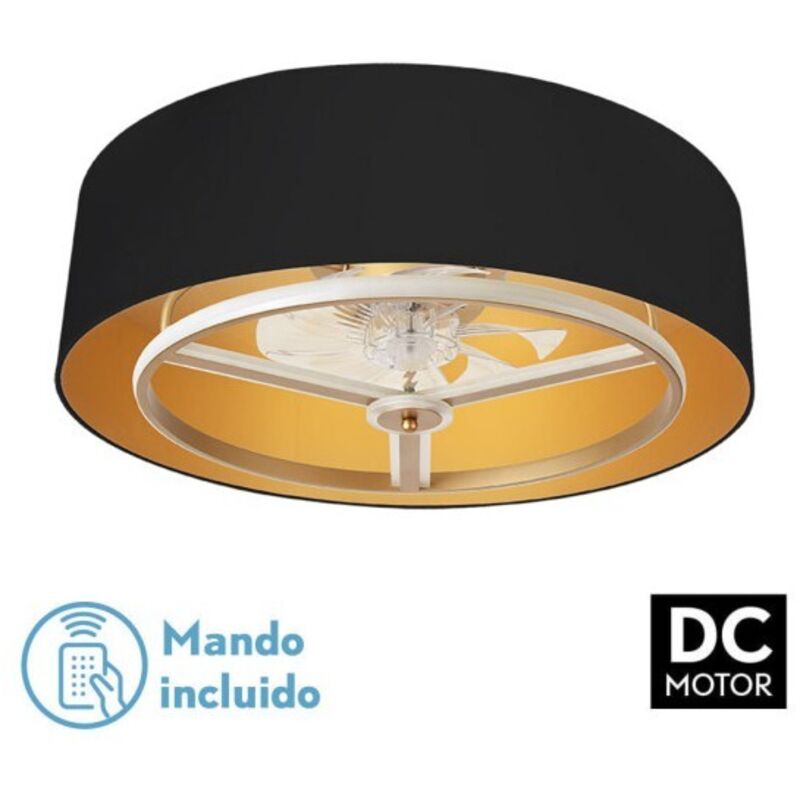 Fabrilamp - Ventilateur Dc Anuska 60w Black/gold 70d 8 pales 6 vitesses 5100lm 3 couleurs Télécommande, mémoire, variateur, minuterie