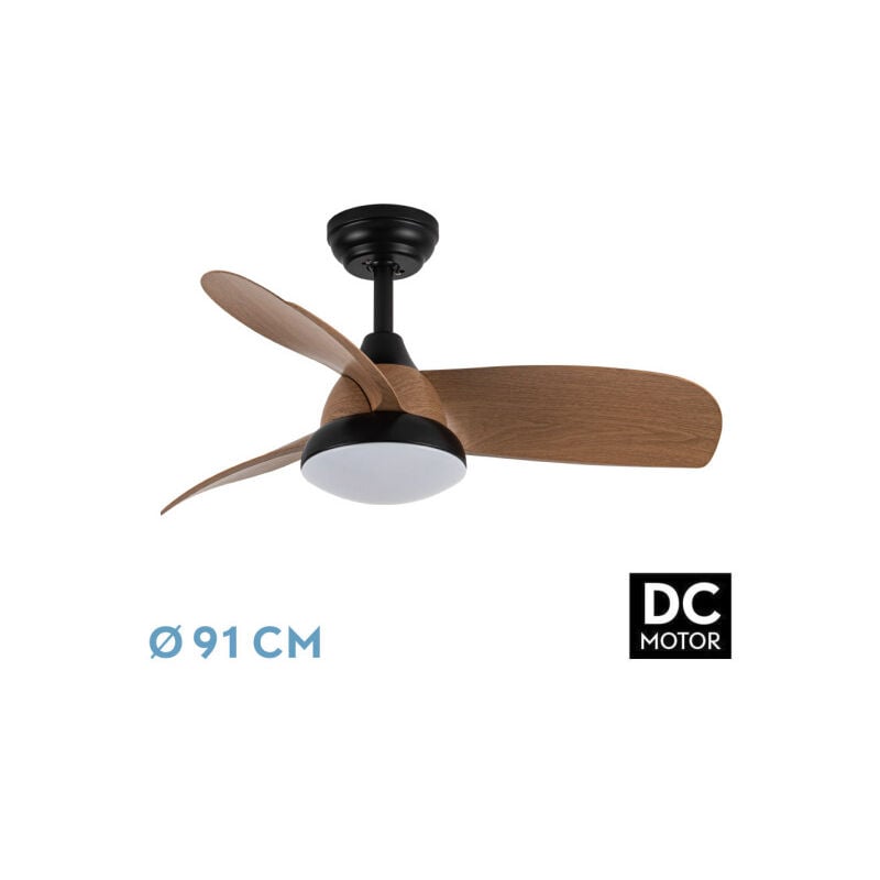 Fabrilamp - Ventilateur Dc Atomo 24w Black 3aspas Dark Wood 91d 2640lm 3000k,4000k,6000k Remote+memory+timer