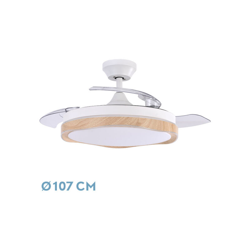 Fabrilamp - Ventilateur dc blondi blanc/hêtre 72w 3aspas 107d 7200lm 6vel 3000k,4500k,6000k, remote+timer+memory