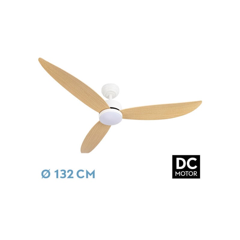 Abrila -Fan DC GENIL Colour White with three Beech Blades with 6 Adjustable Speeds with 3 Temperatures de Memory Light de Colour Remote Control