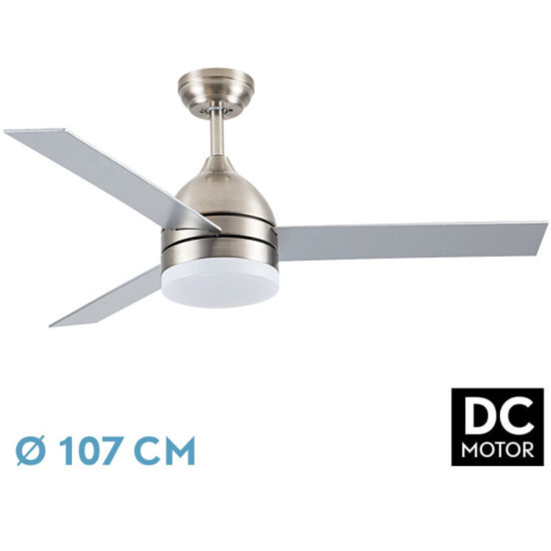 Fabrilamp - Ventilateur dc legio 26w nickel 3aspas silver/haya 107d 2950lm 3000-4000-6000k remote+memory+timer