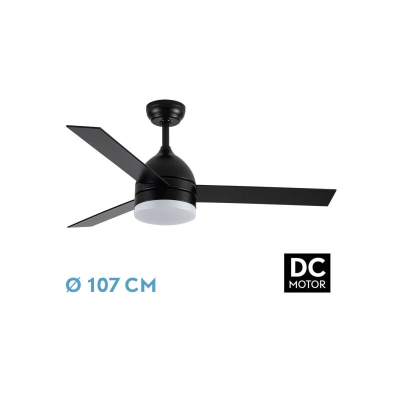 Abrila - Ventilateur dc legio Noir avec three pales réversibles en noir/chêne 3 températures de lumière avec minuterie et télécommande incluses