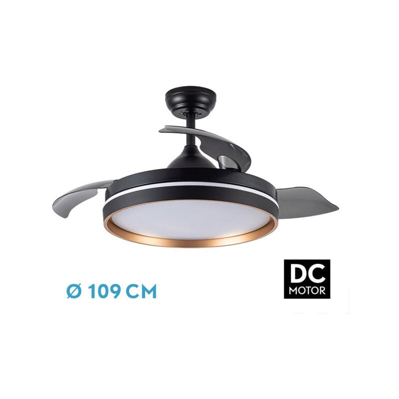 Fabrilamp - Ventilateur Dc Nalon 72w Black/gold 3-stage 109d 7200l 6vel 3000k,4500k,6000k Remote+memory+timer