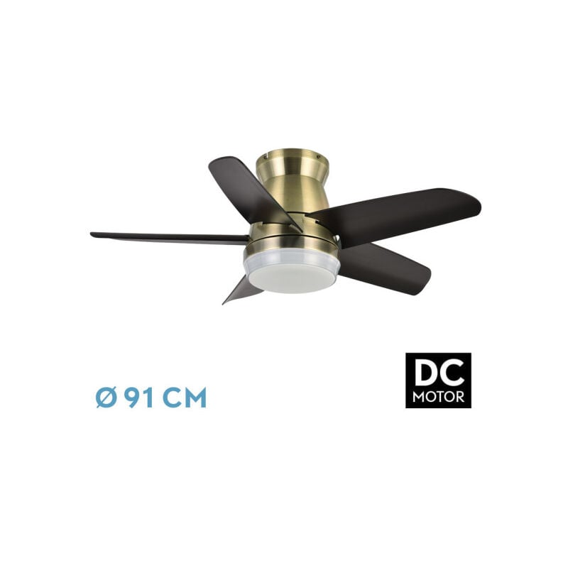 Fabrilamp - abrila - Ventilateur dc neutron Couleur cuir avec cinq pales de couleur noire avec 6 vitesses réglables avec 3 températures de Lumière