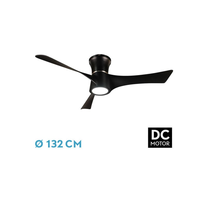 Fabrilamp - Ventilateur dc tianas 18w black 3aspas 132d dimmable fan 2250lm intensity 3000k,4000k,6000k remote+timer+memory
