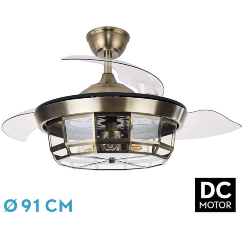 Fabrilamp - Ventilateur dc Tornado Leather 3xe27 91d 3 pales déployables 6 vitesses avec télécommande et minuterie