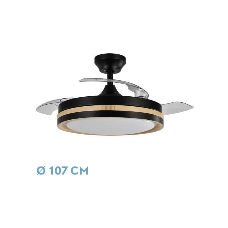 Fabrilamp - Abrila - Ventilateur dc viper Couleur Negro/Madera con tres Aspas Desplegables con 6 Velocidades Ajustables con 3 Temperaturas de Luz