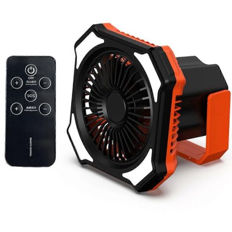 Ventilateur de bureau à batterie avec lumière LED, mini ventilateur pour un meilleur rafraîchissement de la pièce, du bureau ou des voyages - 10 000 mAh - Noir et orange