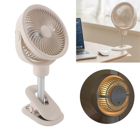 Ventilateur de bureau à pince, ventilateur sur pied télescopique, 4 vitesses avec lumière LED ---