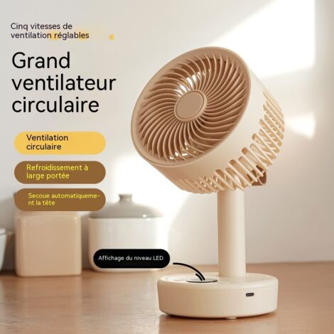 ventilateur de bureau nouveau modèle silencieux pour dortoir étudiant petit ventilateur portable rechargeable par usb avec fonction de balancement couleur blanc perle batterie 1200 mAh longue autonomi