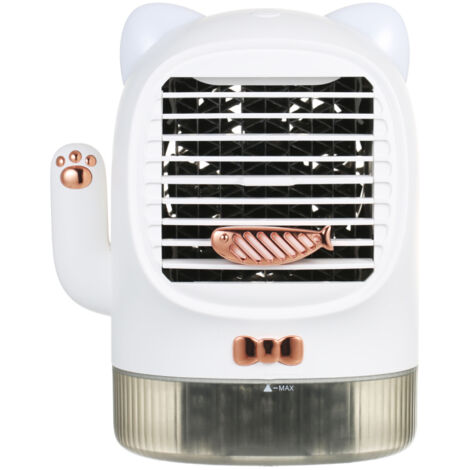 Ventilateur de bureau portable USB, climatiseur silencieux, rafraîchisseur d'air par évaporation, humidificateur et diffuseur d'huiles essentielles avec veilleuse pour chambre ou bureau.