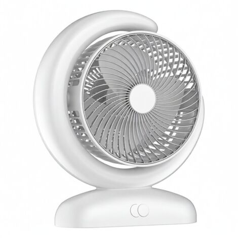 Ventilateur de bureau rechargeable par USB avec télécommande, 3 vitesses réglables, 5 modes d'éclairage (blanc, vert, bleu-violet, dégradé de couleurs, mode marche/arrêt), minuterie 1h/2h
