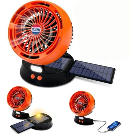Ventilateur de bureau solaire avec LED, batterie 5200 mAh, 4 vitesses réglables, design pliable, chargeur portable, ventilateur personnel pour voyages, pêche, chambre, cuisine, camping