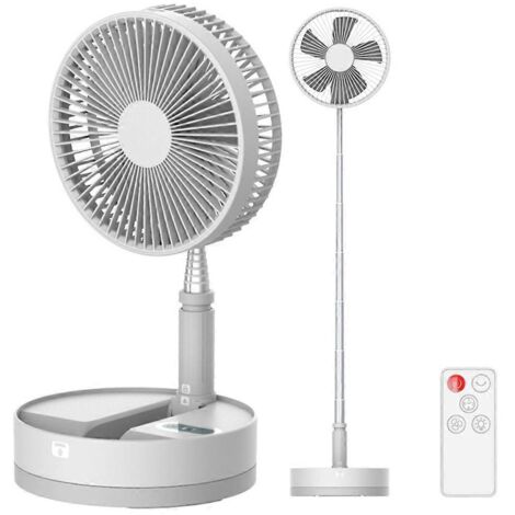 Ventilateur de bureau/sur pied portable avec télécommande, 4 vitesses, 7200 mAh, blanc