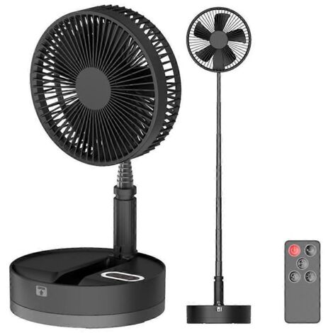 Ventilateur de bureau/sur pied portable avec télécommande, 4 vitesses, 7200 mAh, rétractable, noir