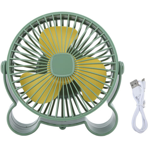 Ventilateur de bureau USB rechargeable, 3 vitesses, portable avec crochet discret pour bureau, maison, extérieur, vert