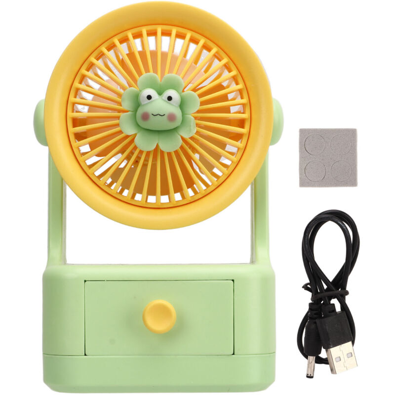 Ventilateur de bureau USB rechargeable, angle réglable, portable et mignon, vert jaune pour voyage et bureau