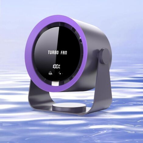 Ventilateur de bureau USB rechargeable avec affichage numérique, 5 vitesses ultra-silencieux, inclinable à 90°, suspendable pour chambre, cuisine, camping, bureau, salon