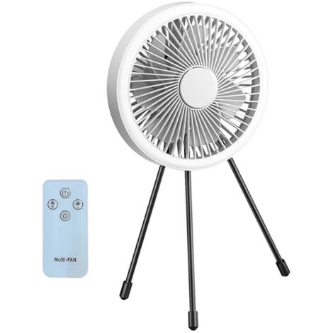 Ventilateur de camping 2 en 1 avec lampe trépied, batterie 2000 mAh, télécommande et ventilateur de table pour la maison