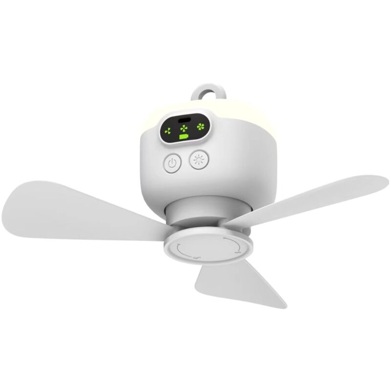 Ventilateur de camping 8000 mAh, portable et rechargeable, avec télécommande, plafonnier à 3 pales amovibles, minuterie, 4 vitesses et télécommande