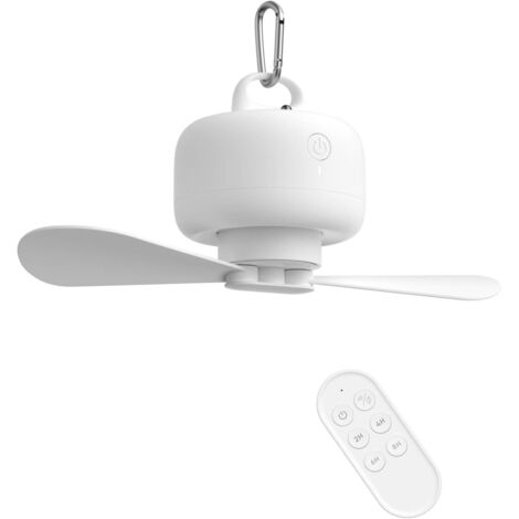 Ventilateur de camping 8000mAh à piles, portable rechargeable par USB avec télécommande, pales de ventilateur amovibles, crochet de suspension, minuterie, 4 vitesses pour extérieur-blanc