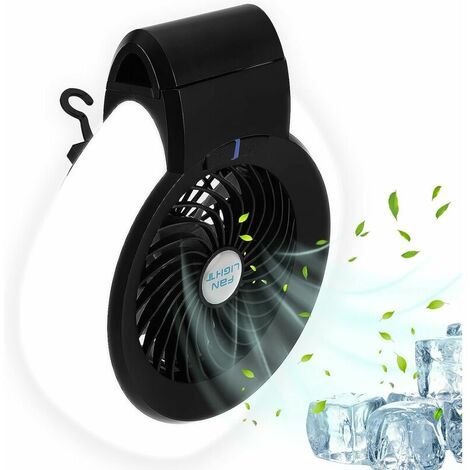 Ventilateur de camping avec ventilateur, lampe de camping rechargeable avec ventilateur et anneau de suspension, lampe de tente portable à 2 niveaux vent et lumière