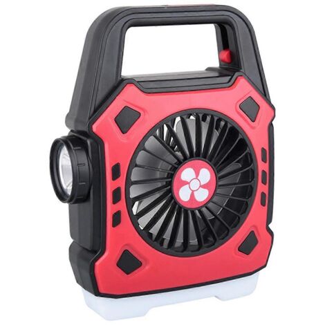 Ventilateur de camping portable avec lumière rouge à suspendre pour tente et chargement USB ---