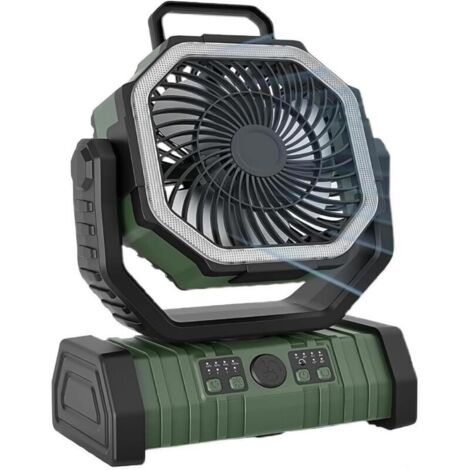 Ventilateur de camping portable avec télécommande, minuterie, 4 vitesses de vent, poignée de transport facile (vert, 20 000 mAh)