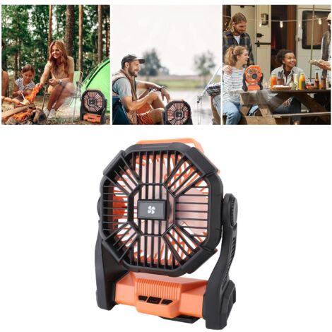 Ventilateur de Camping Rechargeable USB Puissant avec LED pour Tent Extérieur - ABS, 10400mAh, 21x9x26cm, Orange