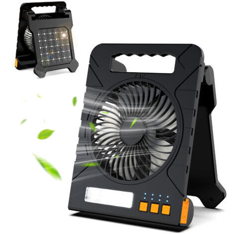 Ventilateur de camping solaire avec éclairage LED, batterie rechargeable sans fil 4 000 mAh, portable, avec batterie externe, minuteur, ventilateur de table silencieux pour tente