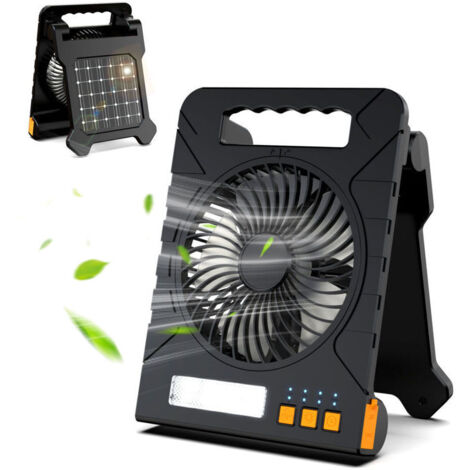 Ventilateur de camping solaire avec éclairage LED, batterie rechargeable sans fil 4 000 mAh, portable, avec batterie externe, minuteur, ventilateur de table silencieux pour tente