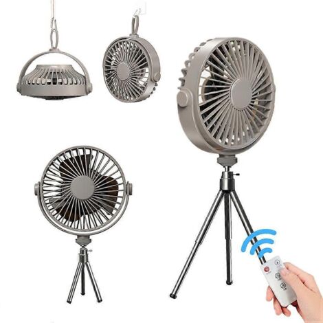 Ventilateur de camping suspendu 2024Mini avec lumière LED, trépied amovible, télécommande, portable et rechargeable, idéal pour le camping en plein air.